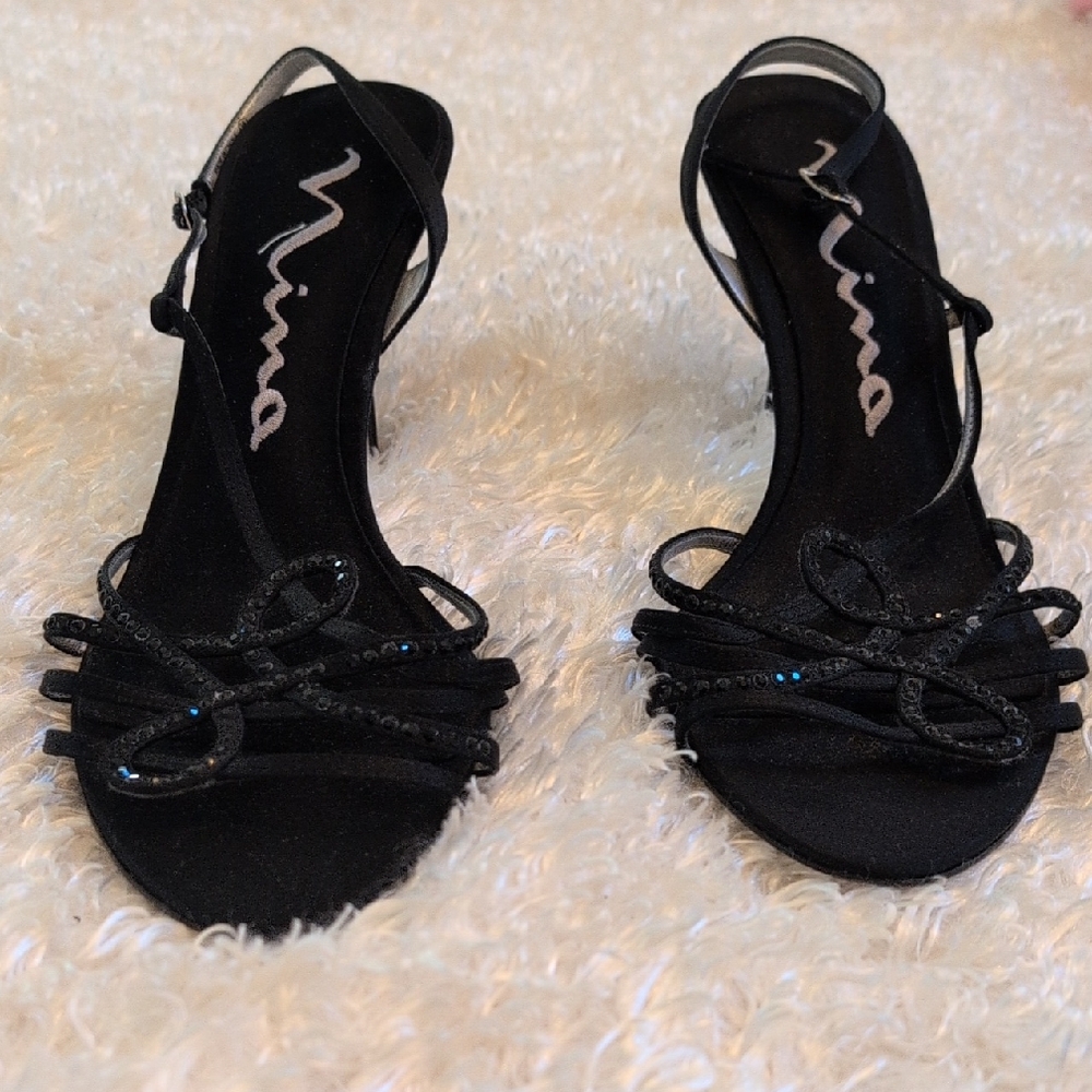Nina Black Strappy Heels Size 10